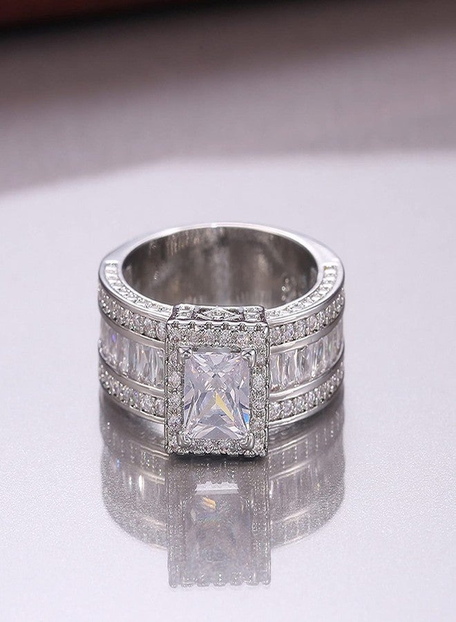 RKKOJJO 925 Sterling Silver Shiny Full Diamond Gemstone Ring - Cubic Zirconia Multi Row Eternity Engagement Wedding Band Ring for Women (US Code 8) - Image 4